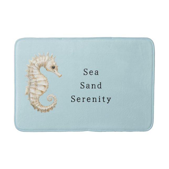 Blaue Creme Seepferdchen Ozean Brautparty Badematte (Vorderseite)