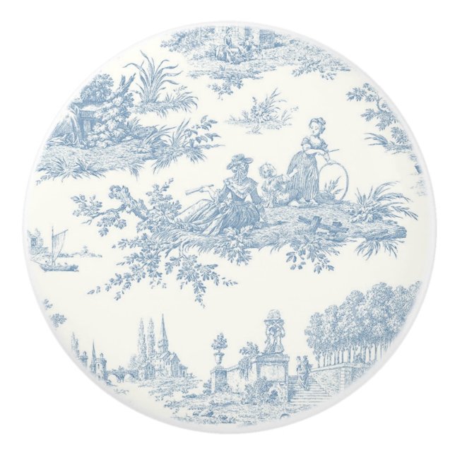 Blaue Creme Toile Romantische Landschaft Keramikknauf (Vorderseite)