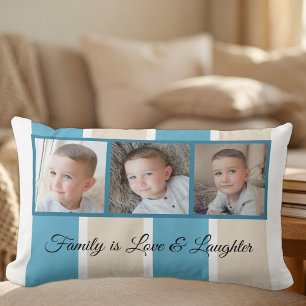 Blaue Creme- und weiße Foto-Collage-Familie gestre Lendenkissen
