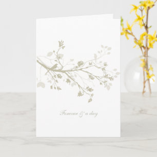 Blaue Creme-Vogel-Zweig-Blumen-Hochzeit Karte