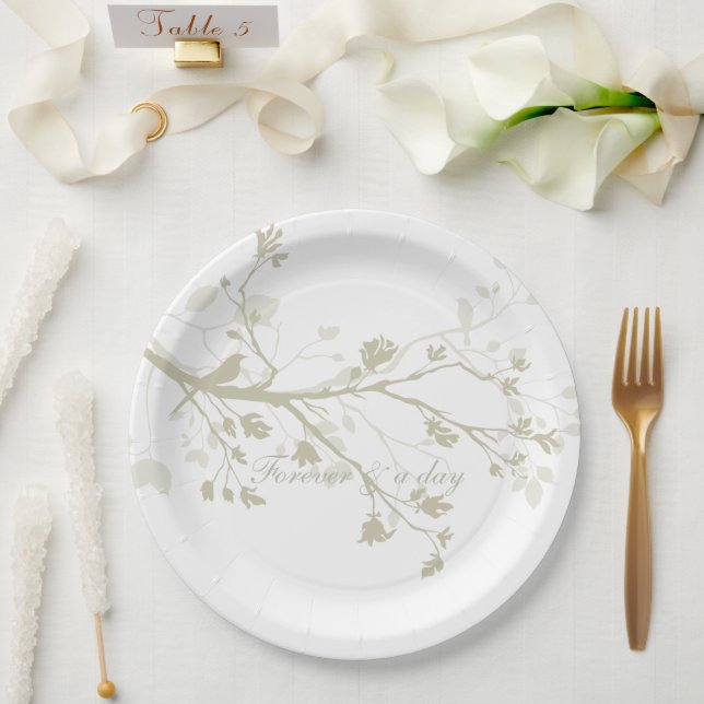 Blaue Creme-Vogel-Zweig-Blumen-Hochzeit Pappteller (Hochzeit)