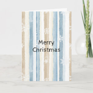 Blaue Creme WeihnachtsStreifen Schneeflocken Karte