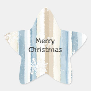 Blaue Creme WeihnachtsStreifen Schneeflocken Stern-Aufkleber