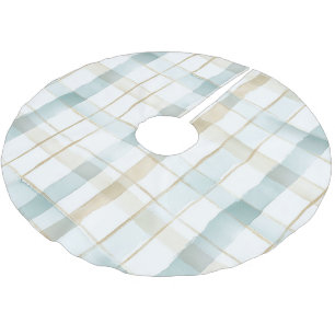 Blaue Creme Weiße Karierte Weihnachten Polyester Weihnachtsbaumdecke