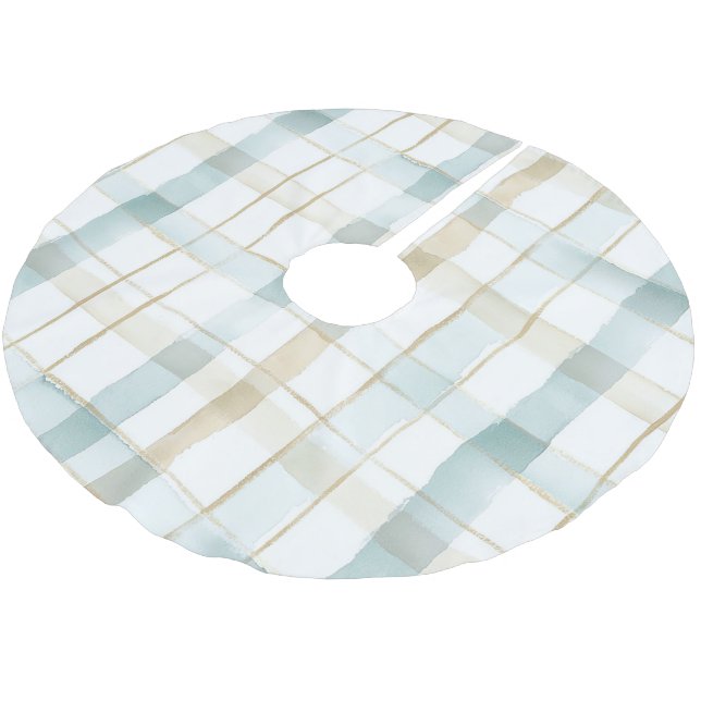 Blaue Creme Weiße Karierte Weihnachten Polyester Weihnachtsbaumdecke (Schrägansicht)