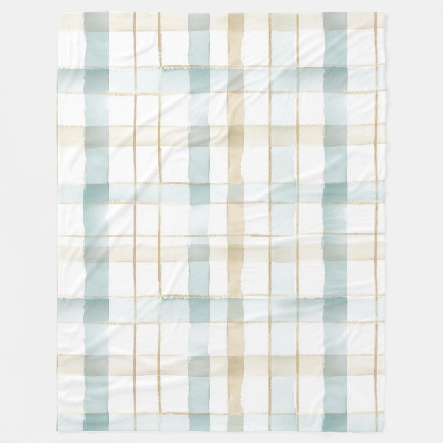 Blaue Creme Weiße Karos Fleecedecke (Vorderseite)
