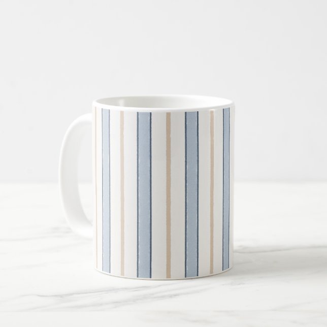 Blaue Creme Weiße Streifen Kaffeetasse (Vorderseite Links)