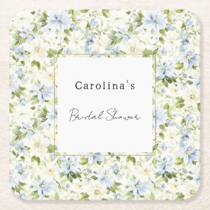 Blaue cremefarbene Floral-Braut-Shower Rechteckiger Pappuntersetzer