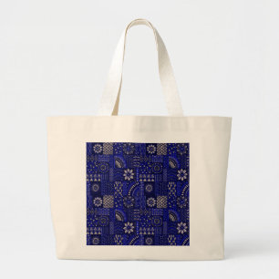 Blaue & cremefarbene ornamentale Riesentasche Jumbo Stoffbeutel