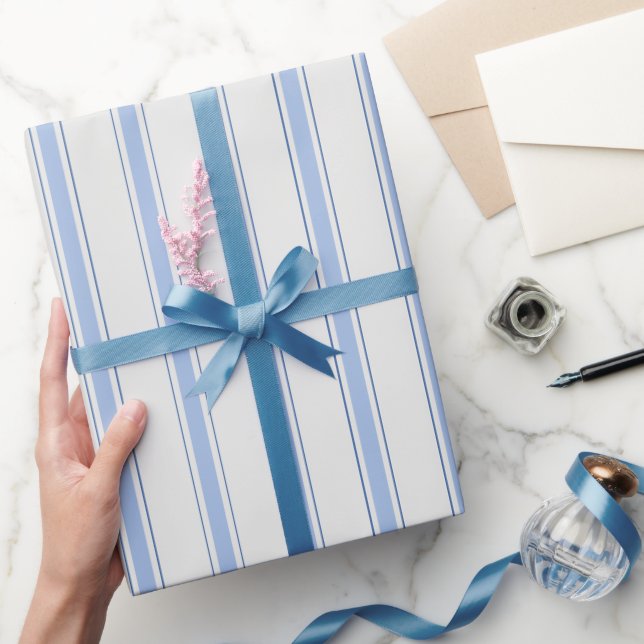 Blaue & cremefarbene Streifen Geschenkpapier (Schenken)