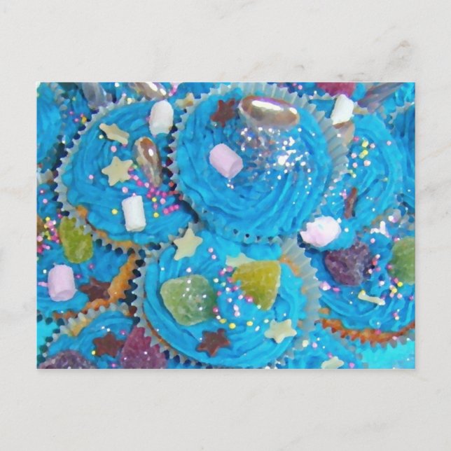 Blaue Cupcakes Postkarte (Vorderseite)