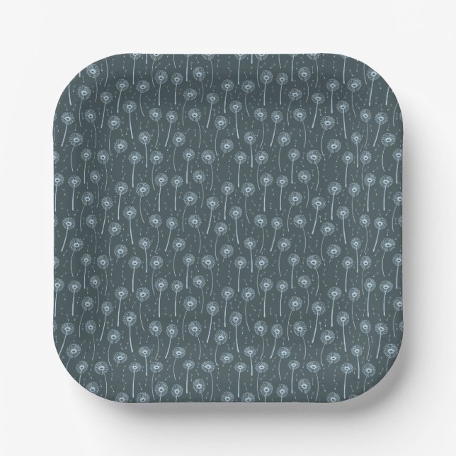 Blaue cyan-bohemian Löwenzahn Muster Pappteller (Vorderseite)