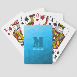 Blaue cyanfarbene geometrische Netzstruktur-Monogr Spielkarten