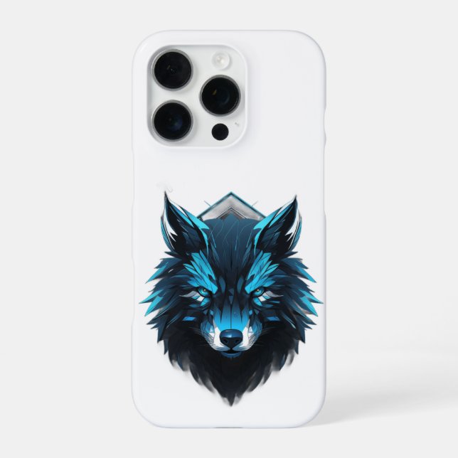 Blaue Cyber-Wolf-Grafik iPhone Hülle (Rückseite)