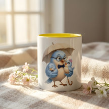 Blaue Daddy-Vogel- und Babyvögel-Kaffeetasse