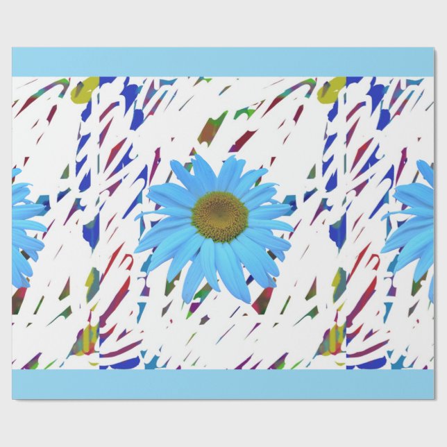 Blaue Daisy-Abstrakt-Grafik-Geschenkpapier Geschenkpapier (Flach)