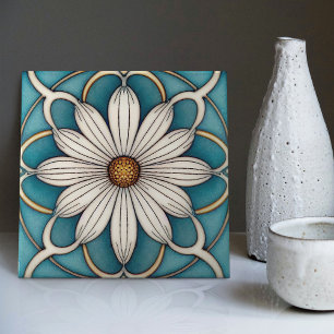 Blaue Daisy Art Deco Blumen Wanddekoration Art Nou Fliese