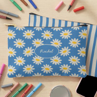 Blaue Daisy-Blumen- und Retro-gestreifte Mädchen-B