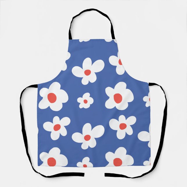 Blaue Daisy-Blumenmuster Spielende Blumenkunst Schürze (Vorderseite)