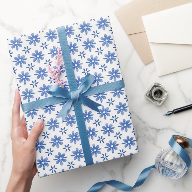Blaue Daisy-Parade Geschenkpapier (Schenken)