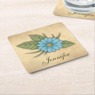 Blaue Daisy Personalisierbar Rechteckiger Pappuntersetzer