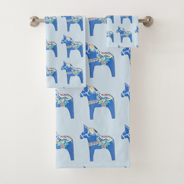 Blaue Dala-Pferde Badhandtuch Set (Insitu)