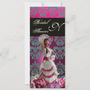 BLAUE DAMASK BEACH WEDD - BRAUTPARTY MONOGRAM EINLADUNG