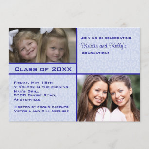 Blaue Damast-Foto-Abschluss-Einladung Einladung