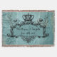 Blaue Damast-personalisierte Hochzeits-königlicher Decke (Vorderseite)