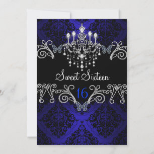 Blaue Damast & Schmetterling Sweet Sixteen Einladu Einladung