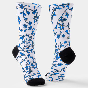 Blaue Damastiken auf Weiß Socken