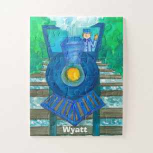 Blaue Dampf-Zug-Name-Kinder Puzzle