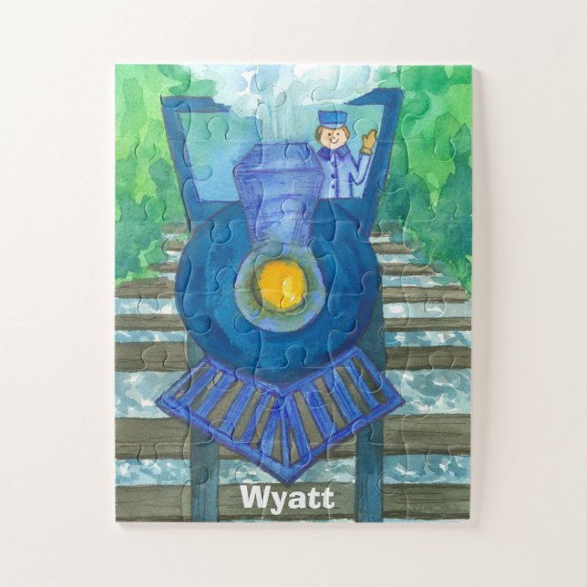 Blaue Dampf-Zug-Name-Kinder Puzzle (Vertikal)