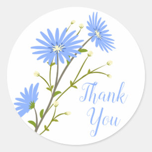 Blaue Dankeschön Gänseblümchen Blumen Hochzeit Runder Aufkleber