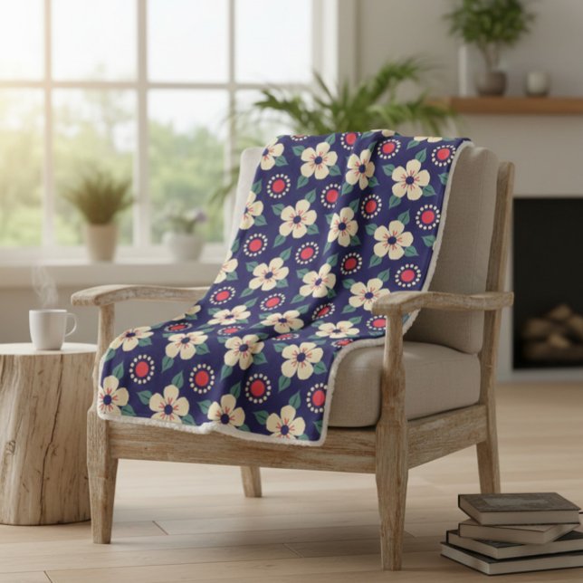 Blaue Decke mit Creme-Blume Sherpadecke (Von Creator hochgeladen)