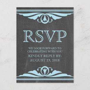 Blaue Deco-Kreidetafel-RSVP-Postkarte Einladungspostkarte