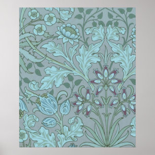 Blaue Dekorative Blumen in Pastell Poster