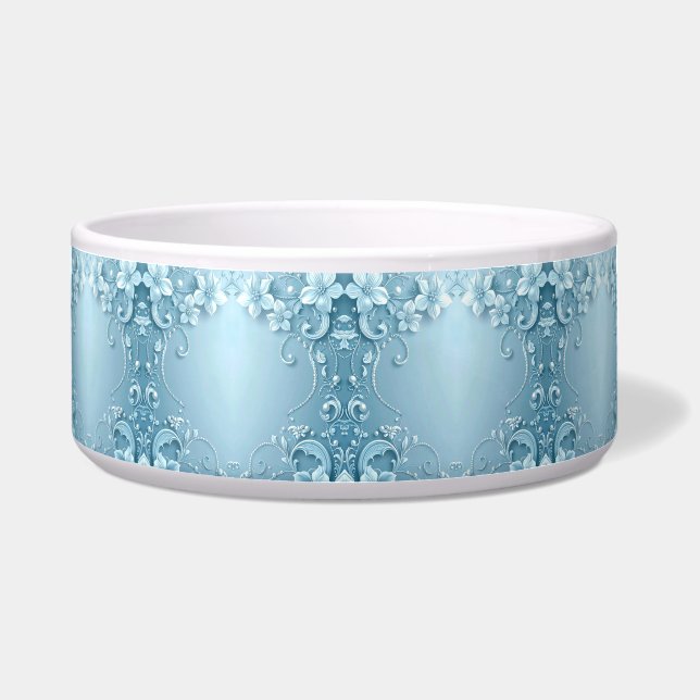Blaue dekorative Blumen Keramik-Haustier-Schale Napf (Vorderseite)