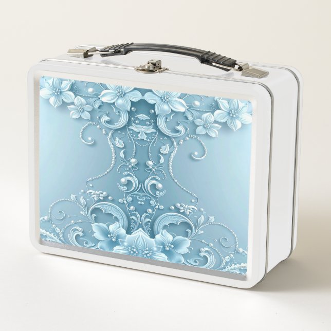 Blaue dekorative Blumen-Lunchbox Metall Brotdose (Vorderseite)