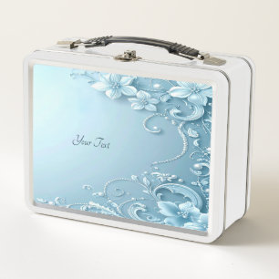Blaue dekorative Blumen-Lunchtasche Metall Brotdose