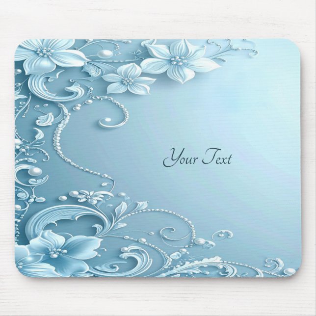 Blaue Dekorative Blumen-Mauspad Mousepad (Vorne)