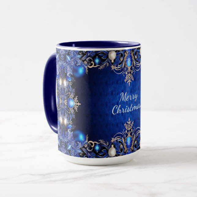 Blaue Dekorative Feiertags-Tasse Tasse (Vorderseite Links)