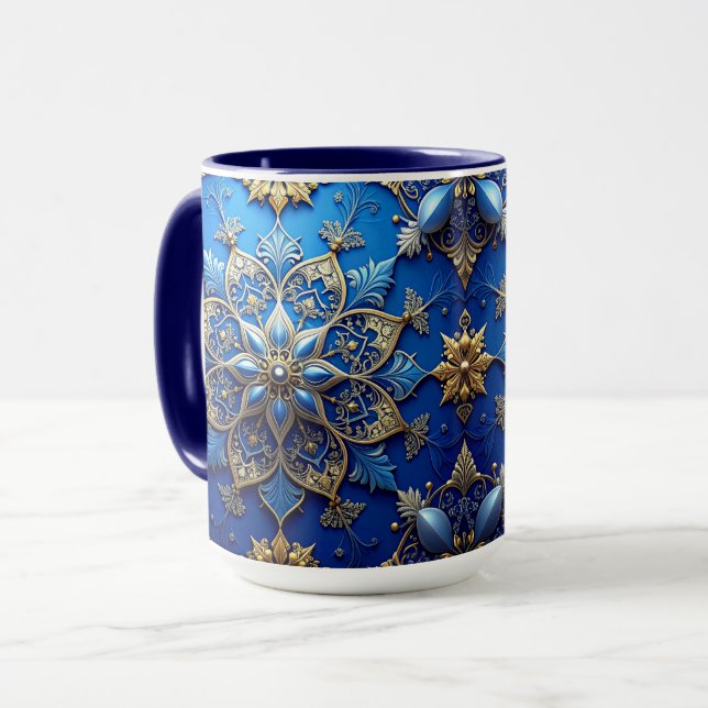 Blaue Dekorative Feiertags-Tasse Tasse (Vorderseite Links)