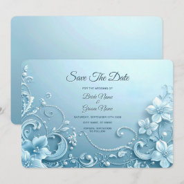 Blaue Dekorative Florale Save The Date