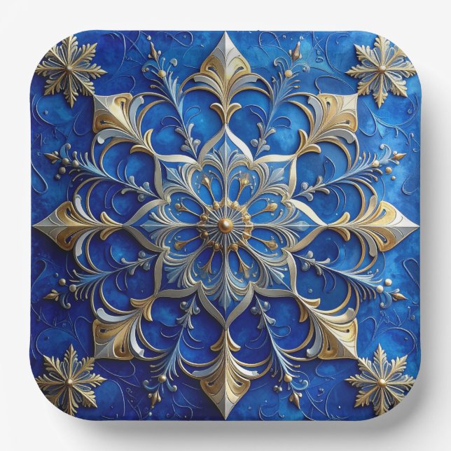 Blaue Dekorative Weihnachtsfeiertags-Papierplatte Pappteller (Vorderseite)
