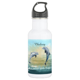 Blaue Delfine Jumping Sonnenwasser Wasserfarbe Nam Edelstahlflasche