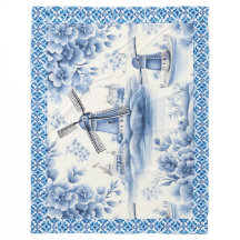 Blaue Delft-Windmühlen-Blumenfliesenbordüre