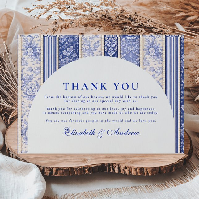 Blaue Delfter Kachel-Patchwork-Hochzeit Dankeskarte (Von Creator hochgeladen)