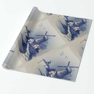 Blaue Delfter Windmühle im Vintage-Stil Geschenkpapier