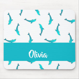 Blaue Delphine auf Weiß Mousepad